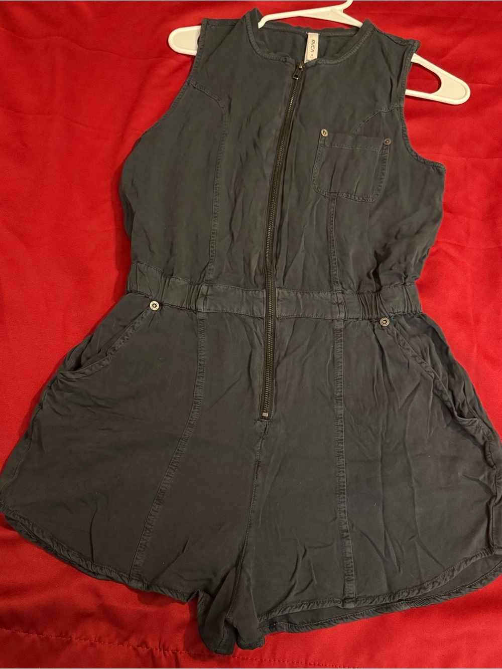RVCA Girls Sleeveless Front-Zip One Piece Romper - Charcoal Gray